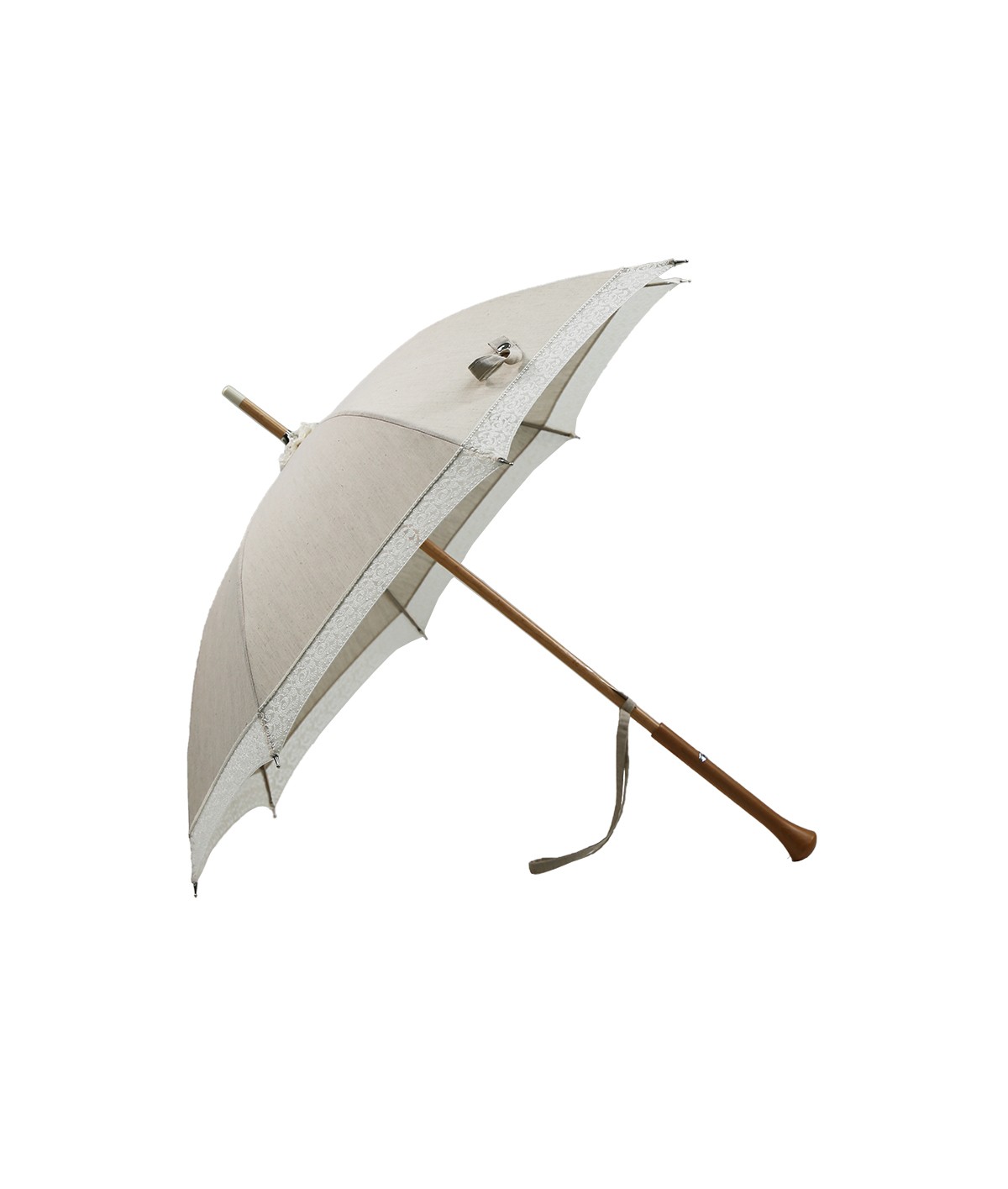 → Parasol "Linen and Lace" - White - Sun Umbrellas Handcrafted in France by the Umbrellas Manufacturer Maison Pierre Vaux