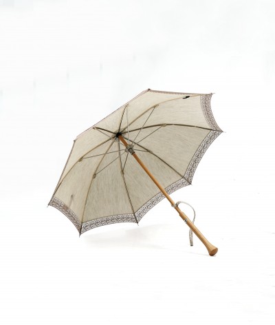 → Parasol "Linen and Lace" - Ocher - Sun Umbrellas Handcrafted in France by the Umbrellas Manufacturer Maison Pierre Vaux
