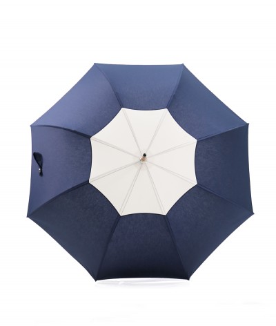 → Umbrella-Parasol - "The Tow Tones" - Navy and Ecru - Long manual handcrafted by Maison Pierre Vaux